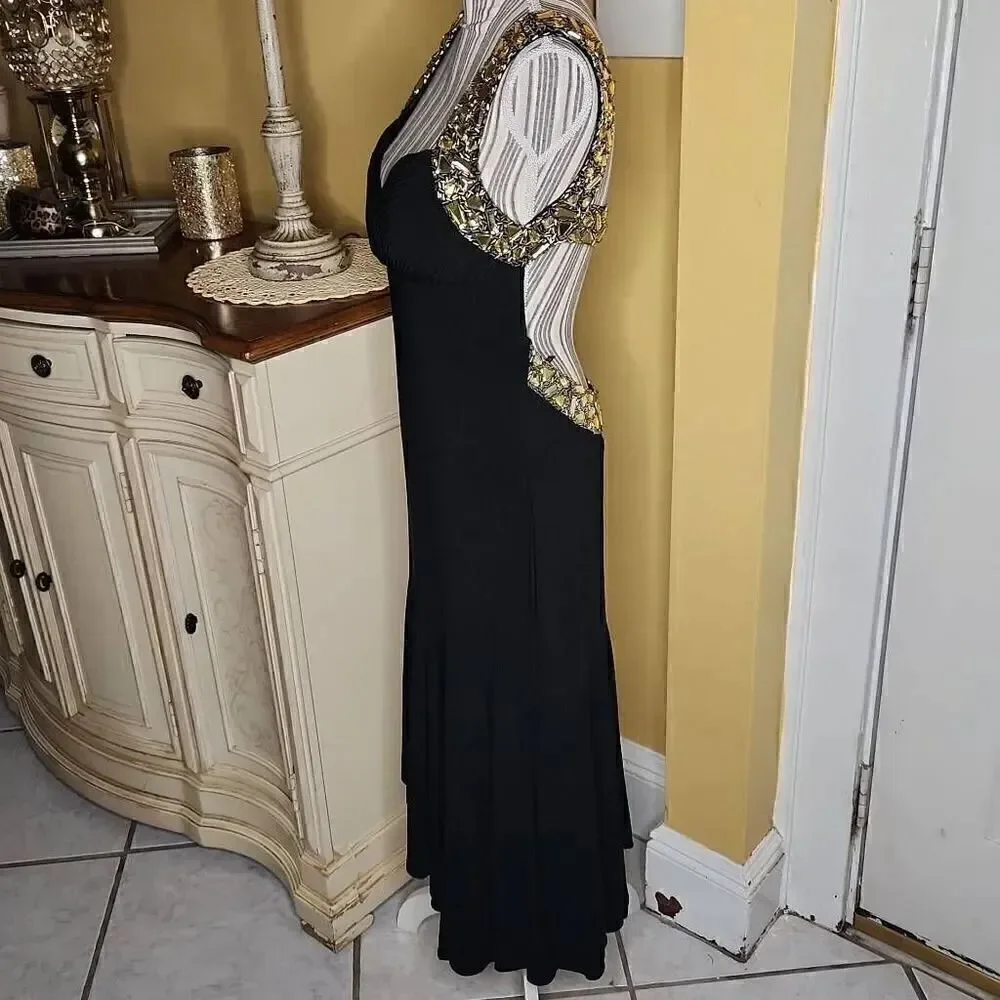 Dave and Johnny black open back Asymmetric evening gown women's size 7/6